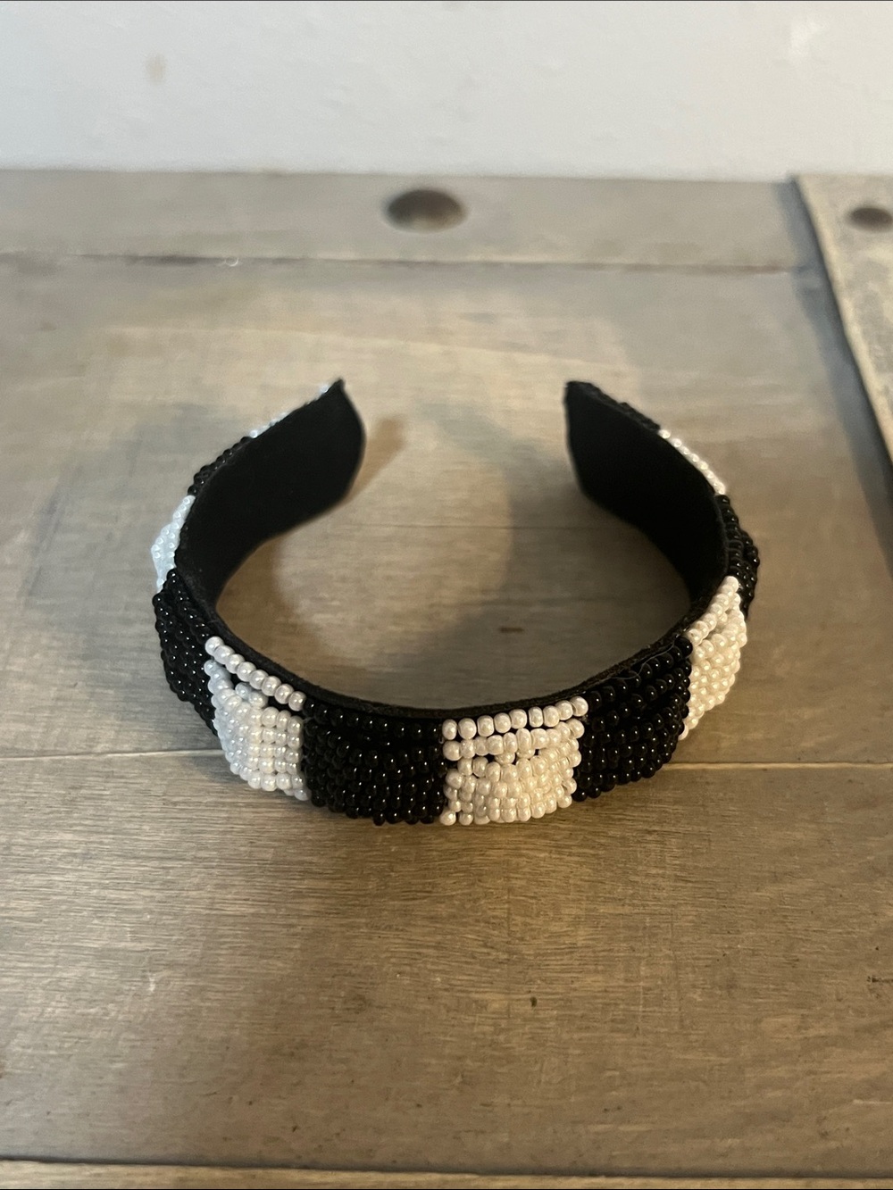 Black & White Beaded Checkerboard bracelet cuff